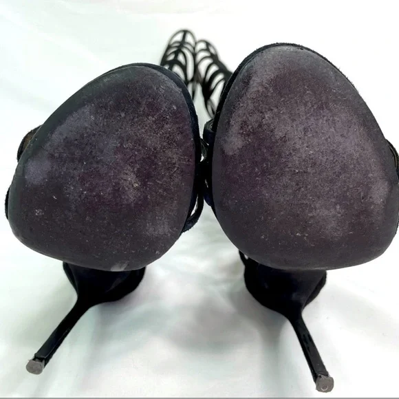 DSQUARED Black Strappy Geometric Knee-High Heeled Boots - Picture 8 of 10